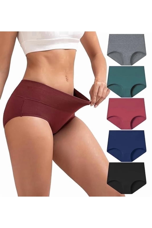 Women’s Cotton Briefs Underwear, 5-Pack High Waisted Full Coverage Panties, Soft Breathable with Double-Layer Waistband