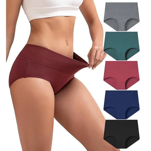 Sunm Boutique Women's Cotton High Waisted Briefs 5-Pack Full Coverage Underwear