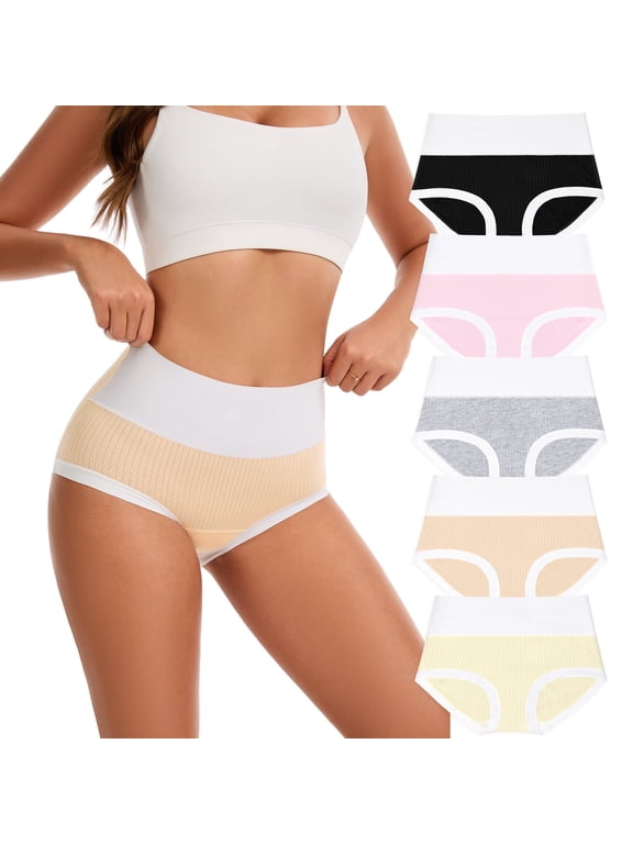 Women's High Waist Cotton Underwear 5-Pack Super Stretchy Briefs Full Coverage Panties Soft Women Panties