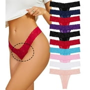 Sunm Boutique Women's Lace Thongs,10 Pack G String Thongs,T Back Low Waist Cotton Thongs Pack for Women ,Sexy Thong Underwear,See Through Panties