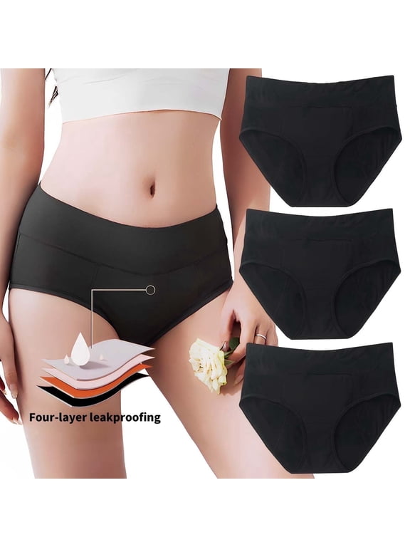 Period Underwear for Women, Heavy Flow Quick Absorbing Leak-Proof Mid-Rise Bamboo Viscose Panties, 3-Pack 50ml Absorbency