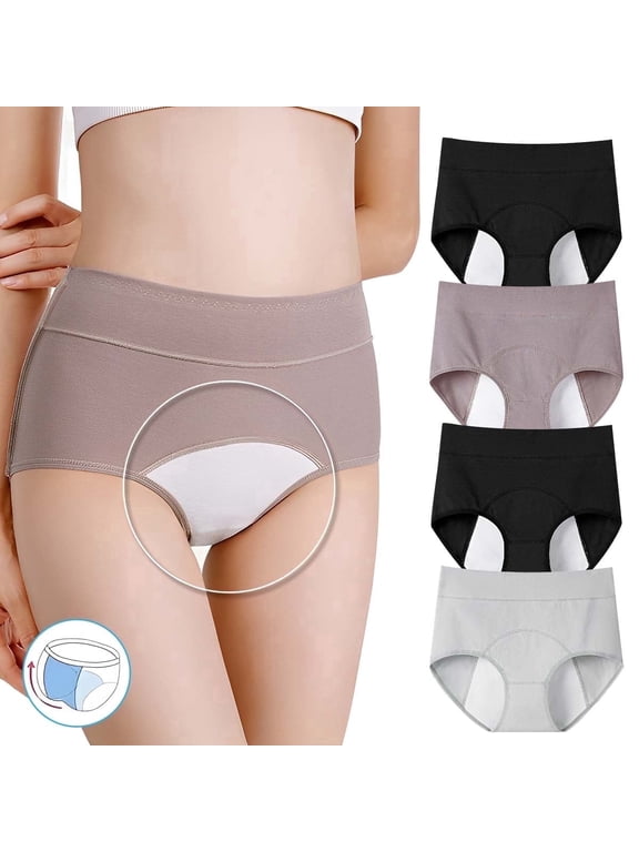 Cotton Period Underwear for Women, Extended Leak Protection Quick Absorbing Menstrual Panties,4-Pack