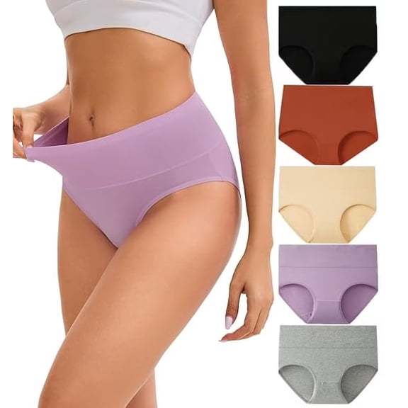 Sunm Boutique Women's Cotton Underwear High Waisted Breathable Briefs 5-Pack