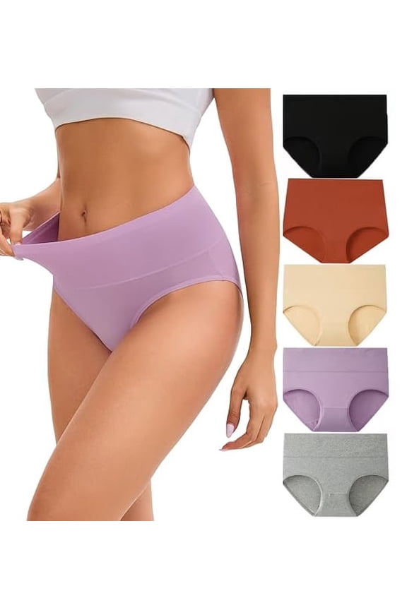 Women's Cotton Underwear High Waisted Breathable Briefs 5-Pack