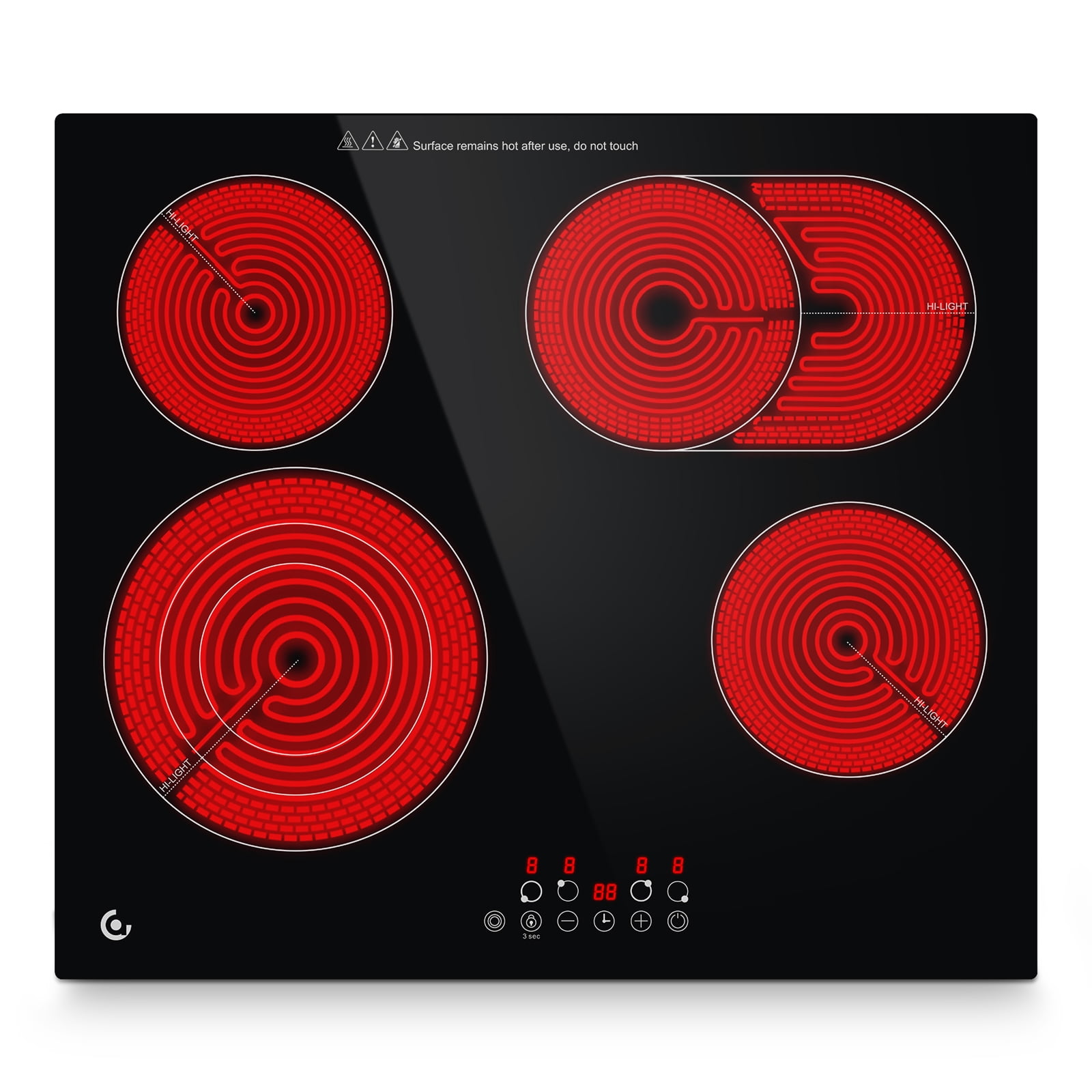 Sunmaki 30 Inch Electric Cooktop, Built-in 4 Burners Electric Stove Top with 2 High-Power Burners, 240V/8400W