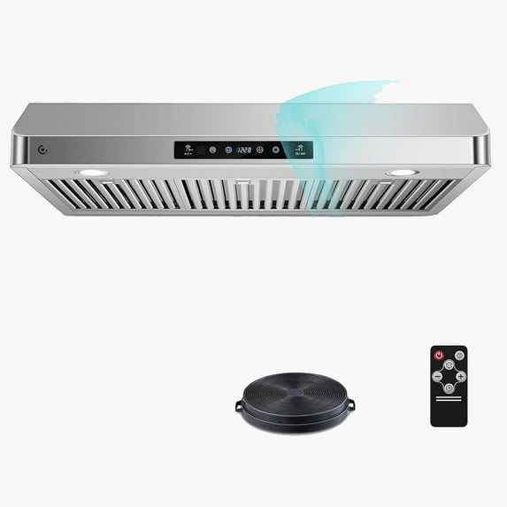 Sunmaki 36 inch Range Hood Under Cabinet 750CFM CFM with 4-Speed Gesture Sensing & Touch Control, Stainless Steel Kitchen Stove Vent Hoods with 2 LED Lights, Time Setting