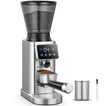 Sunmaki Burr Coffee Grinder, Electric Coffee Bean Grinder for Home Use with Precise Grinding, LED Control Panel, Detachable Funnel Stand, Anti-static Design, 24 Grind Settings, Silver