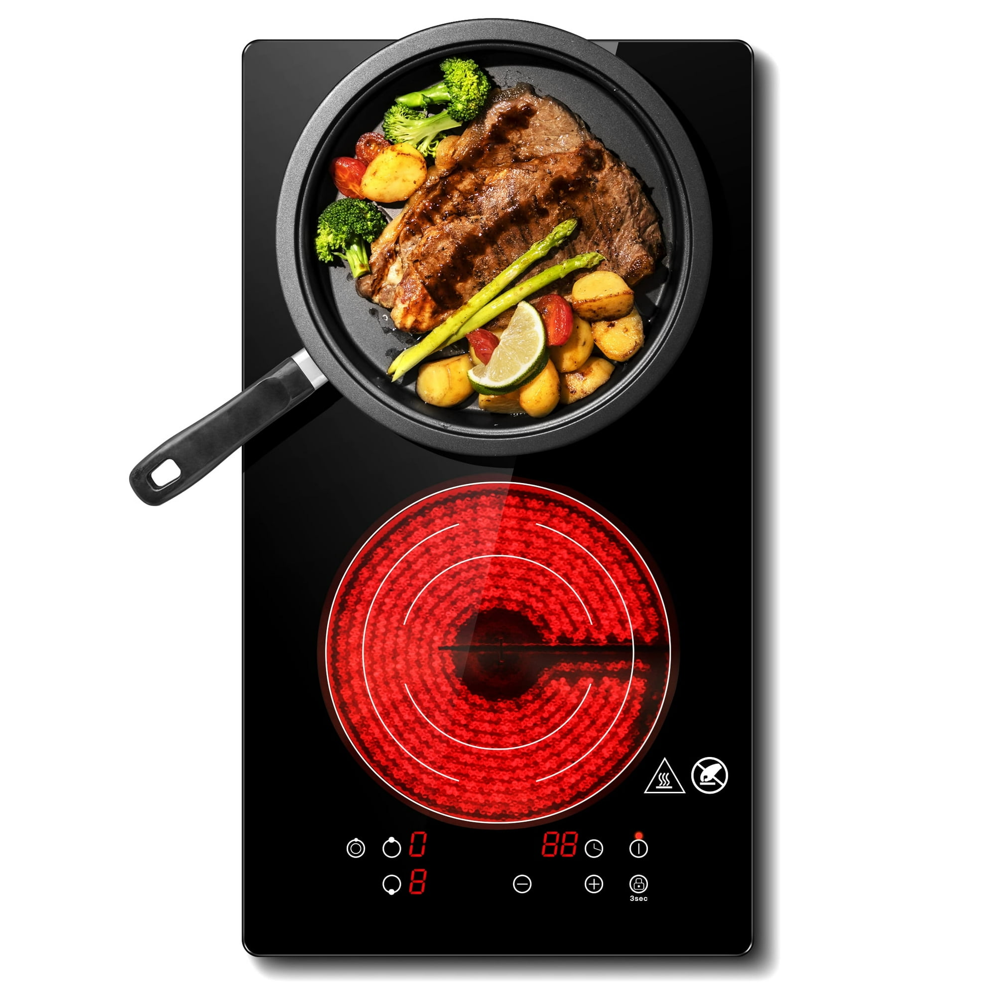 Sunmaki Electric Induction Cooktop 2 Burners, 12" Induction Stove for Fast Cooking, 1800W Electric Stove, Bulit-in&Countertop with Plug, 1800W 120V