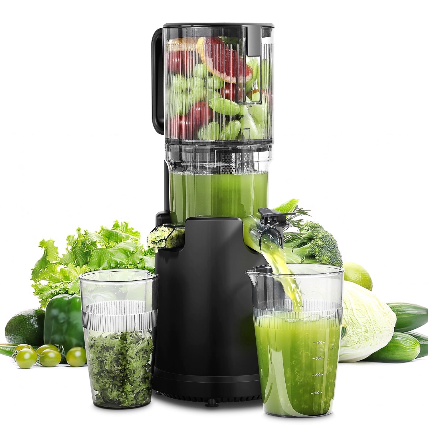 Sunmaki 5.2-Inch Slow Cold Press Auger Extractor Juicer for Whole Fruits and Vegetables, BPA-Free, Easy to Clean, Black