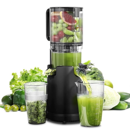 Sunmaki 5.2-Inch Slow Cold Press Auger Extractor Juicer for Whole Fruits and Vegetables, BPA-Free, Easy to Clean, Black