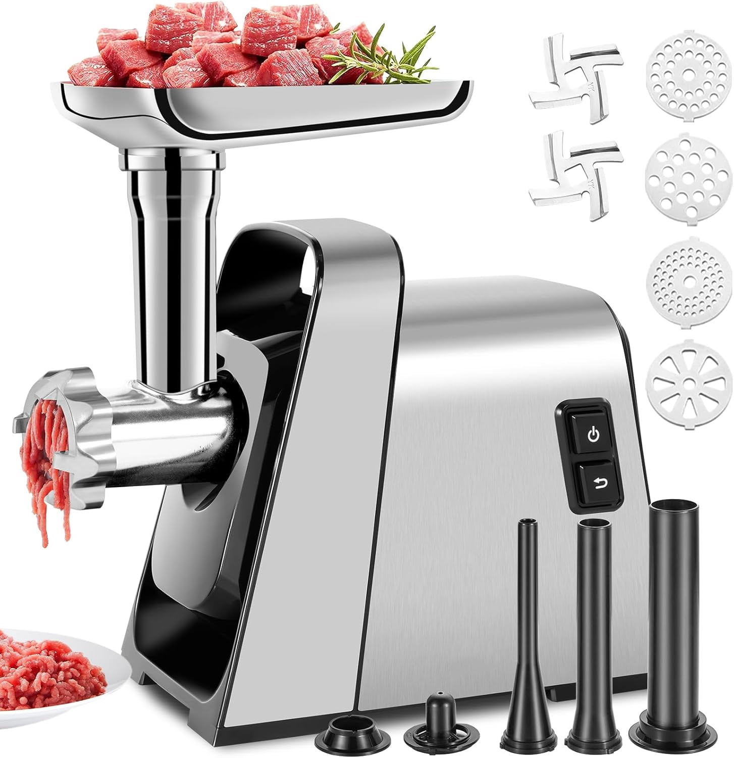 Sunmaki Electric Meat Mincer Machine with 2 Stainless Steel Blades & 4 Grinding Plates