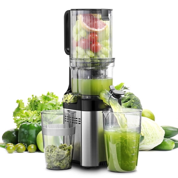 Sunmaki Juicer Machines 5.2" Large Feed Chute for Whole Fruits & Vegetables, Stainless Steel Slow Masticating Juicer Easy to Clean