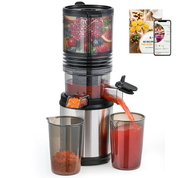 Sunmaki Juicing Machine with Extra Wide 5.9" Chute Cold Press Juicer for Whole Fruits & Vegetables - Quiet Motor, Easy Clean, Silver