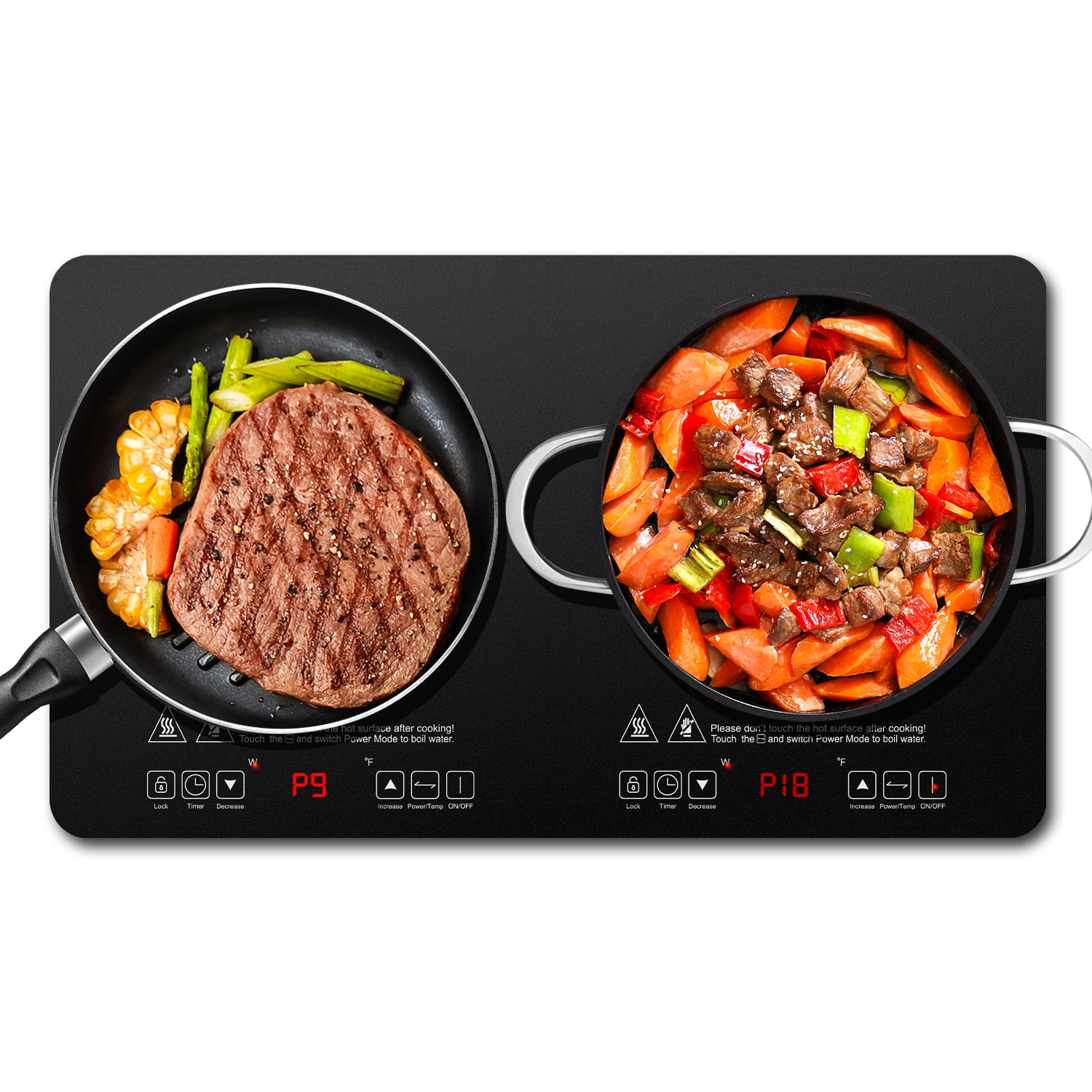Sunmaki Portable Double Induction Cooktop 1800W Induction Cooker Sensor Touch for Cooking Kitchen