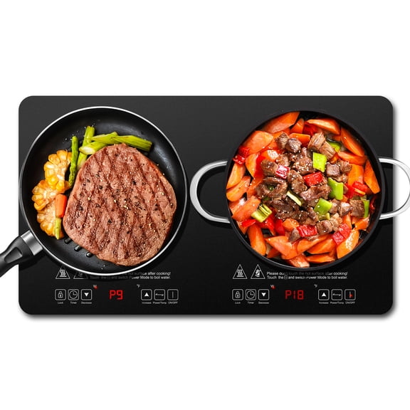 Sunmaki Portable Double Induction Cooktop 1800W Induction Cooker Sensor Touch for Cooking Kitchen