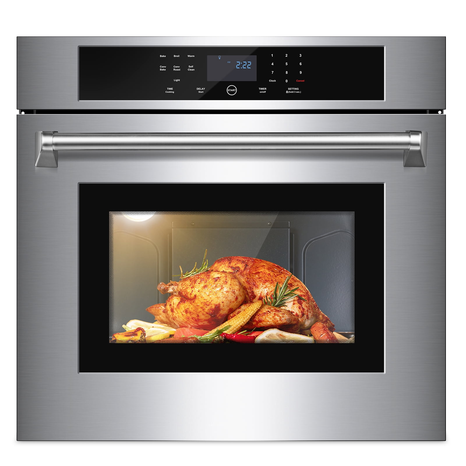 Sunmaki Wall Oven 30 inch 3800W Single Wall Ovens 4.8 Cu. Ft Electric Built-in Convection Oven, Broil Bake Roast Function, LED Display, Touch Control, Safety Lock