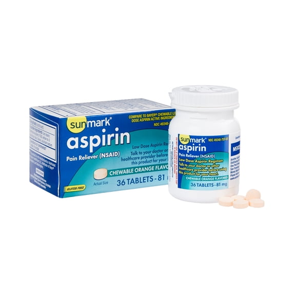 Sunmark Adult Low Dose Orange Aspirin Chewable Tablets, 81 mg, 36 Count
