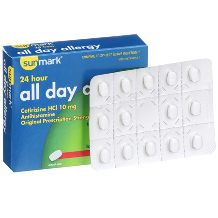Sunmark Allergy Relief Tablets, 10 mg Cetirizine HCl for Indoor and Outdoor Allergies, 14 Ct