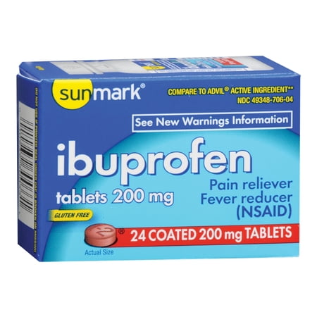 Sunmark Ibuprofen Coated Tablets, 200 mg, 24 Count