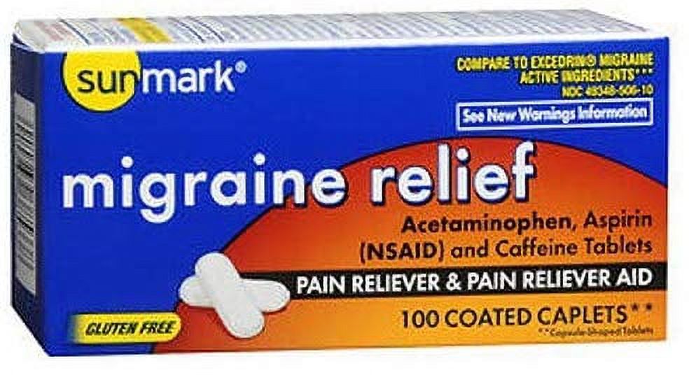 Sunmark Migraine Relief Coated Caplets, 100 Count