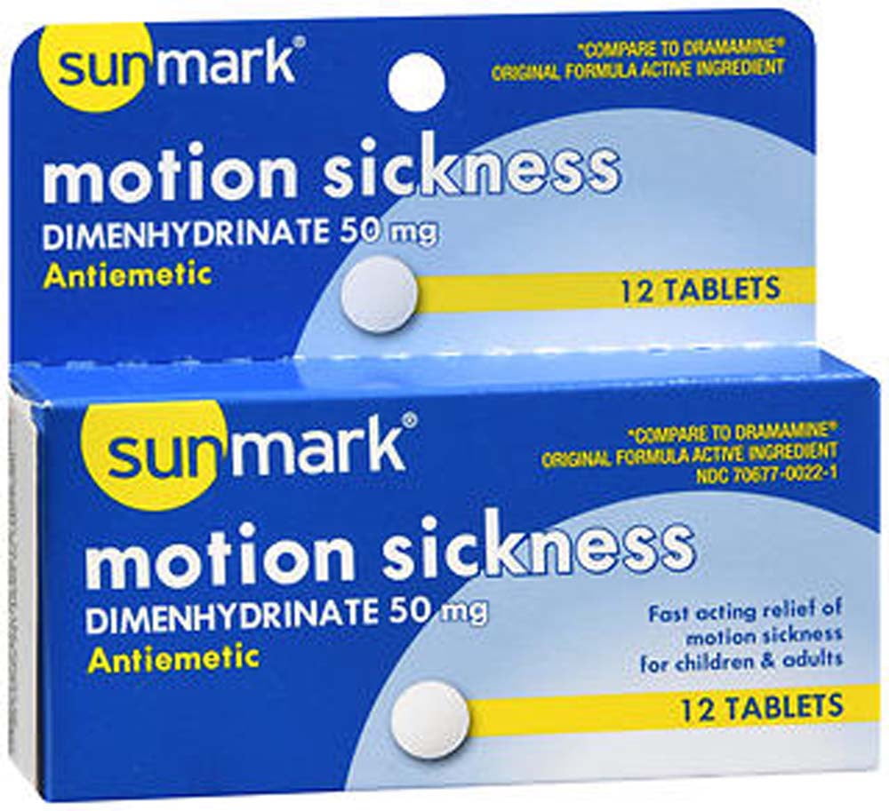 Sunmark Motion Sickness Dimenhydrinate Tablets, 50 mg, 12 Count