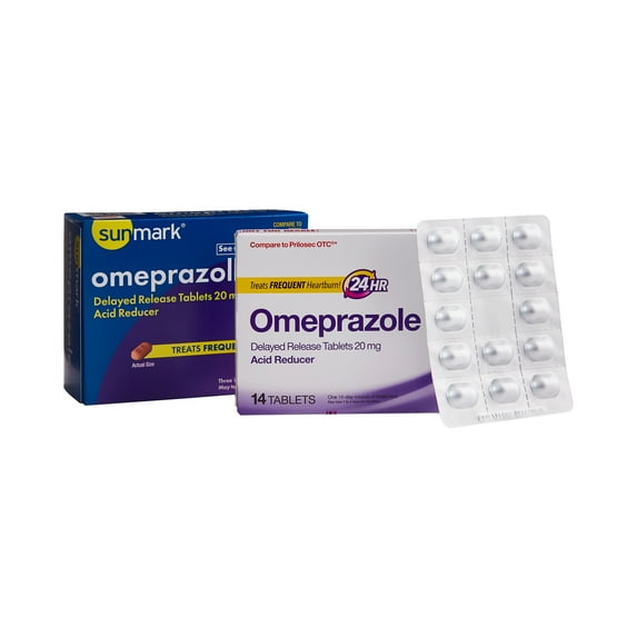 Sunmark Omeprazole Heartburn Tablets, 20 mg, 42 Count