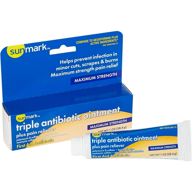 Sunmark Triple Antibiotic Ointment Plus Pain Reliever 1 Oz Wound Care