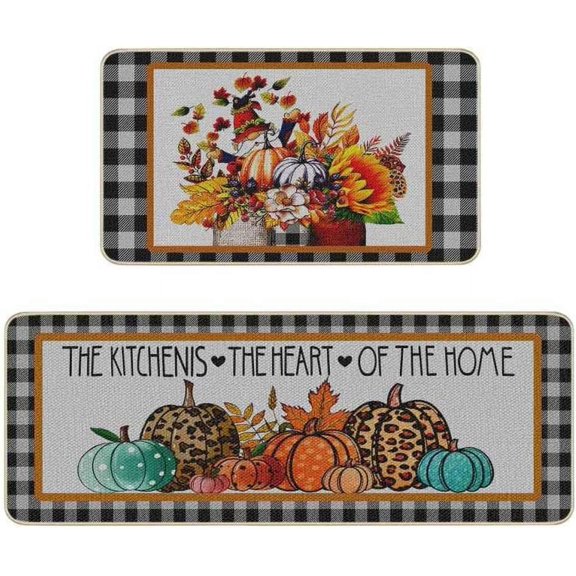 Sunmdecor Fall Kitchen Mat Set,Fall Kitchen Rug,Fall Gnome Pumpkin Truck Kitchen Mat (17"x47.2"+17"x23.6")