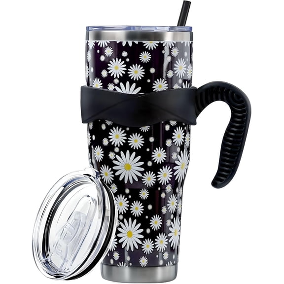 Sunmdecor Sunflower Tumbler with Handle and Silicone Straws - 40 Oz Sunflower Cups Insulated Tumbler - Sunflower Cup Gift for Women