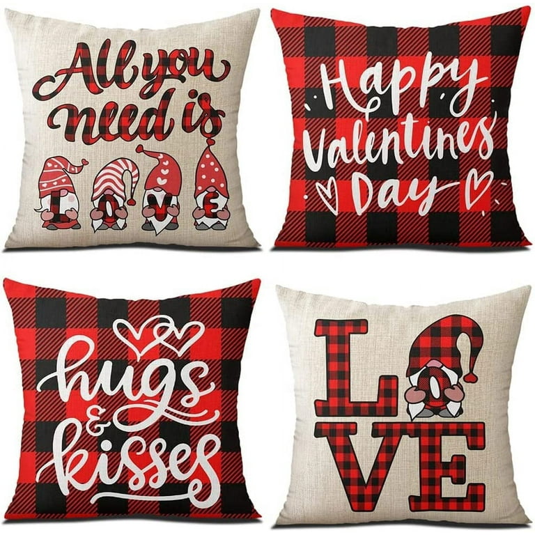 Sunmdecor Valentines Day Pillow Covers 18x18 Set of 4 Double Sided Printing Valentine Pillow Covers 18x18 Heart Pillow Covers 18x18 Valentine Pillow
