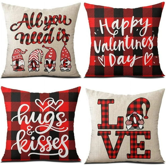 Sunmdecor Valentines Day Pillow Covers 18x18 Set of 4,Double-Sided Printing Valentine Pillow Covers 18x18,Heart Pillow Covers 18x18 Valentine Pillow Covers Set of 4…