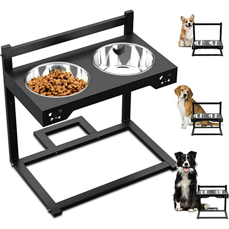 Sunmeyke Elevated Dog Bowls, Stainless Steel Raised Dog Bowls Adjustable to  3 Heights, 4.5, 8.5, 12, Antirust Stand for Small Medium Dogs and Pets,  Black 