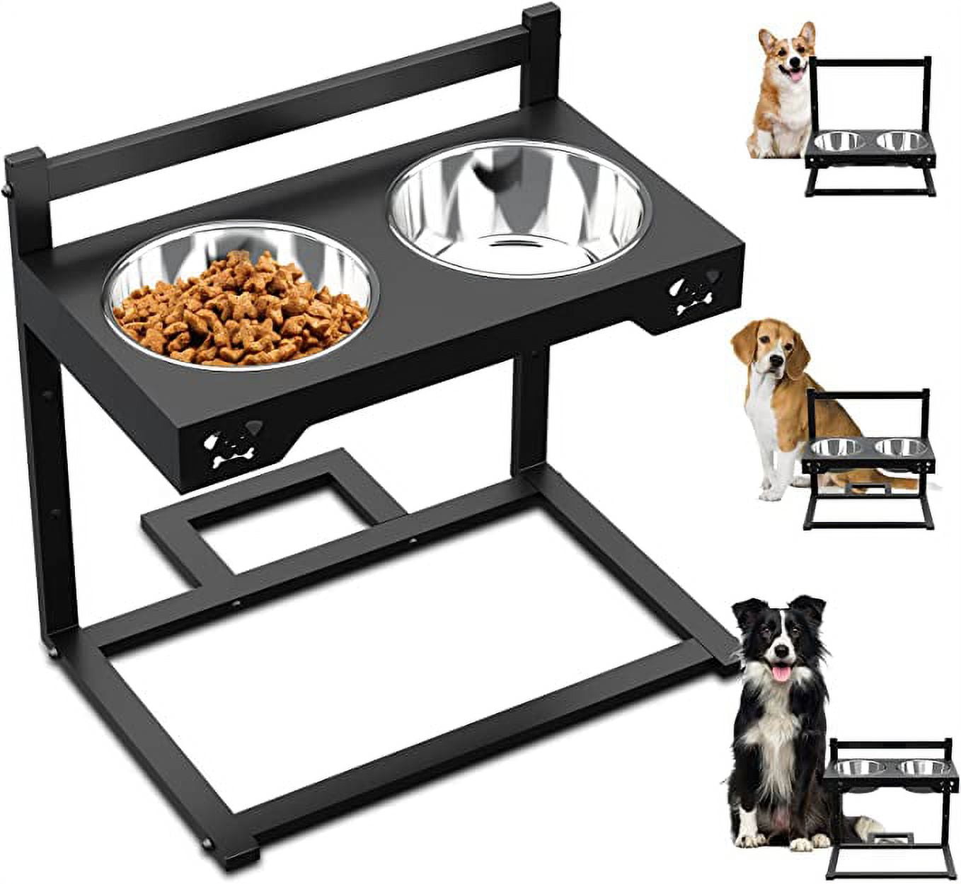 Sunmeyke Elevated Dog Bowls, Stainless Steel Raised Dog Bowls Adjustable to 3 Heights, 4.5", 8.5", 12", Antirust Stand for Small Medium Dogs and Pets, Black
