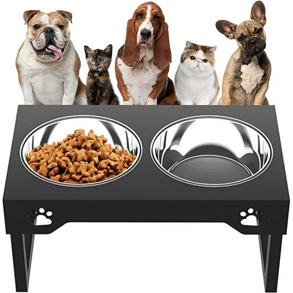 Sunmeyke Stainless Steel Elevated Dog Bowls Stand(up to 20.3''), Adjustable Raised Dog Bowl for Medium, Large Sized Dogs, with 1 4L Perfect Dog Food Bowls, 5 Neater Heights
