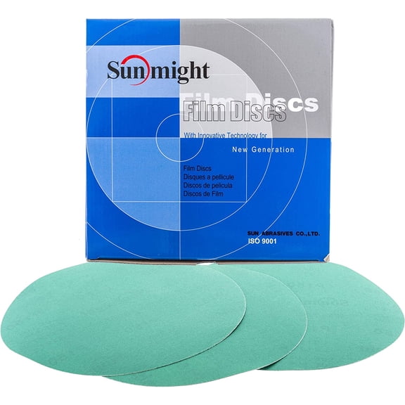 Sunmight 01414 6" 320 Grit PSA Film Disc (No Hole)" but this is wrong and should be "Sunmight Film 6" 320G Grip No Hole Disc, 01414, 50 Discs