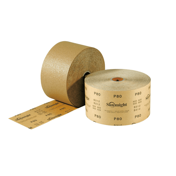 Sunmight 06110 Gold PSA Sheet Roll, 2-3/4 Inch x 45 Yard, P180 Grit, Aluminum Oxide Open Coat Abrasive, Latex Backed Roll, Surface Prep and Bodywork Applications, Long Lasting Performance
