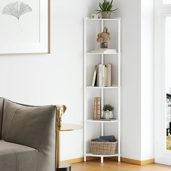 SUNMORY 65" Corner Shelf Stand, 5-Tier Industrial Corner Shelves, Wall Corner Bookshelf, Display Shelf Tall Shelf Plant Stand for Bedroom, Bathroom, Living Room, Corridor