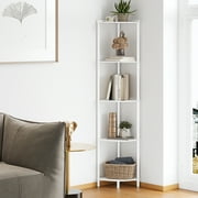 SUNMORY 65 Corner Shelf Stand, 5-Tier Industrial Corner Shelves, Wall Corner Bookshelf, Display Shelf Tall Shelf Plant Stand for Bedroom, Bathroom, Living Room, Corridor