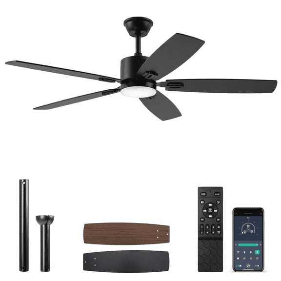 SUNMORY 62" Ceiling Fans with Lights and Remote/APP Control, Low Profile Ceiling Fan with Light, Reversible, Quiet 6 Speeds, Stepless Dimmable, Flush Mount Ceiling Fan for Bedroom Indoor/Outdoor Use