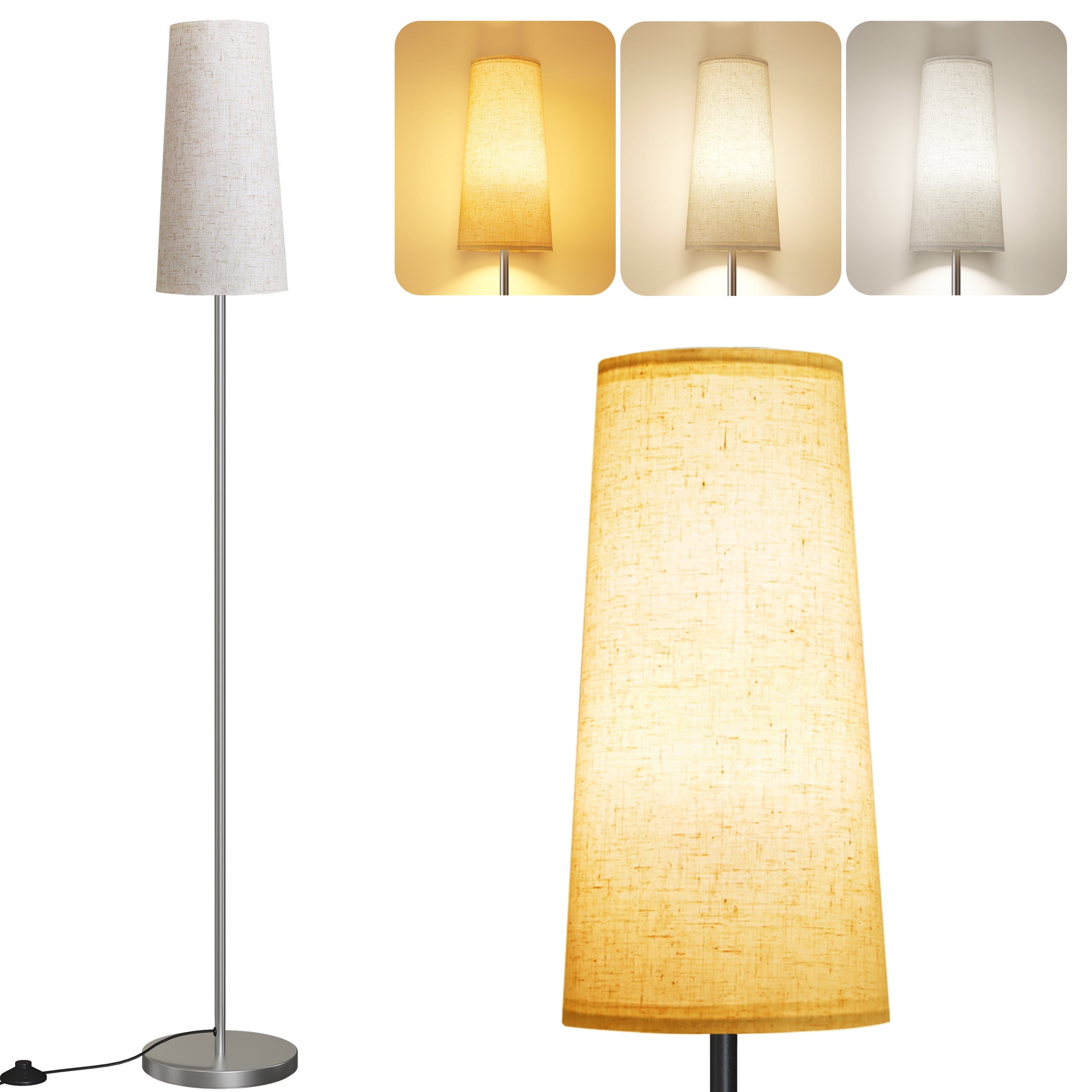 Sunmory Floor Lamps for Living Room/Bedroom/Office, Standing Lamp with LED Bulb, 3 Color Temperature Tall Lamp, Suitable for Modern/Boho/Farmhouse and Other Home Decor Styles, Silver Lampshade