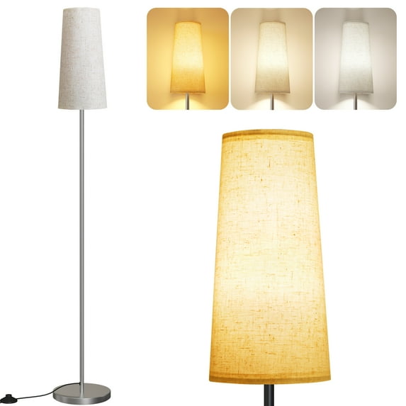 Sunmory Floor Lamps for Living Room/Bedroom/Office, Standing Lamp with LED Bulb, 3 Color Temperature Tall Lamp, Suitable for Modern/Boho/Farmhouse and Other Home Decor Styles, Silver Lampshade
