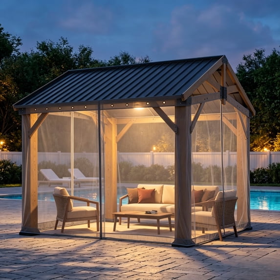 Sunmthink 10' × 12' Gazebo Mosquito Netting Replacement Set, Outdoor Gazebo Privacy Screen with Zippered Panels