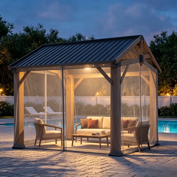 Sunmthink 10' × 12' Gazebo Mosquito Netting Replacement Set, Outdoor Gazebo Privacy Screen with Zippered Panels