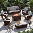 thumbnail image 1 of Sunmthink 10-Piece Patio Furniture Set, High Back Swivel Rocker Chairs with Thick Cushions, Wicker Rattan Outdoor Sectional Sofa with Fire Pit & Ottoman, Gray, 1 of 7