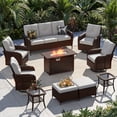 thumbnail image 1 of Sunmthink 10-Piece Patio Furniture Set, High Back Swivel Rocker Chairs with Thick Cushions, Wicker Rattan Outdoor Sectional Sofa with Fire Pit & Ottoman, Light Grey, 1 of 7