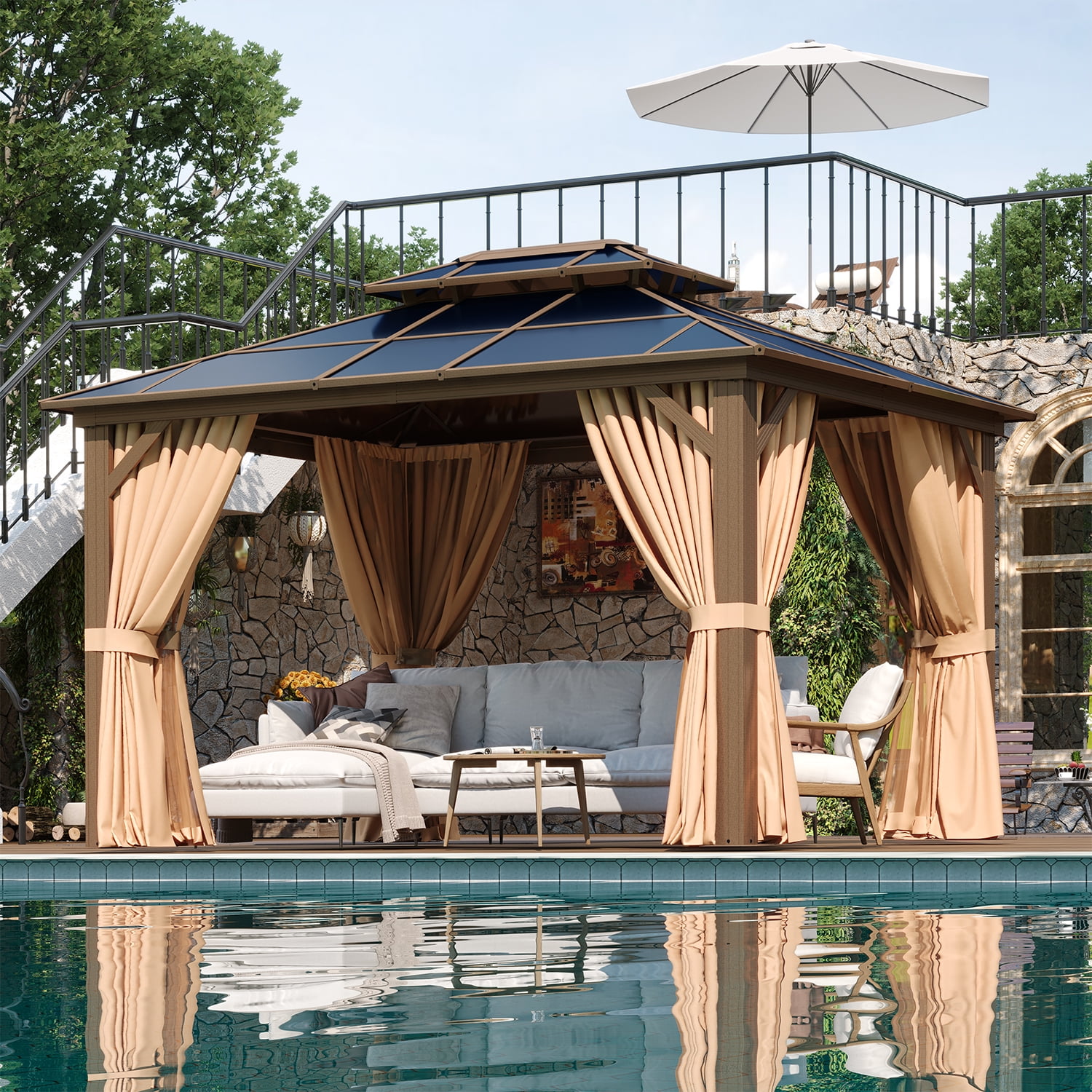 Sunmthink 10'x12' Hardtop Steel Gazebo - Durable Polycarbonate
