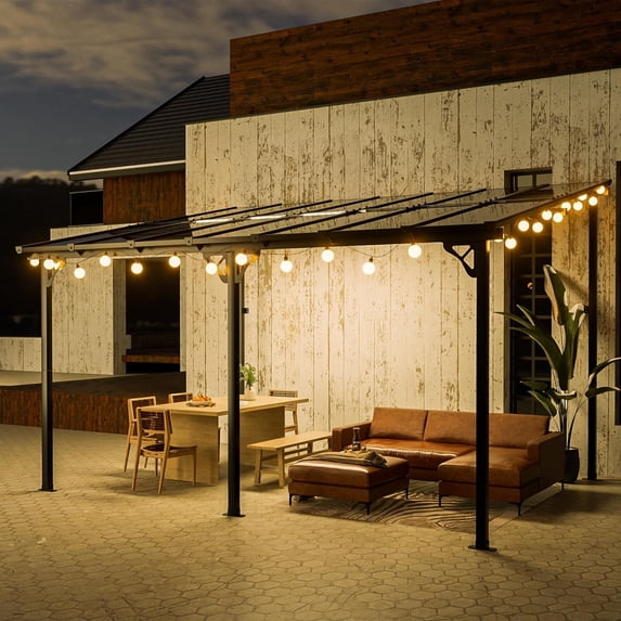 Sunmthink 10'x14' Hardtop Gazebo, Outdoor Wall-Mounted Aluminum Pergola with Sun Panels for Garden, Patio, Backyard, Gray