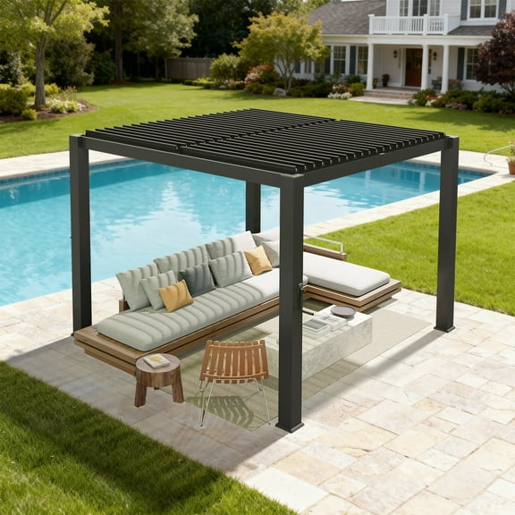 Sunmthink 10x10 Metal Pergola with Adjustable Roof,Patent Structure for Easy Assembly,For Patios and Gardens