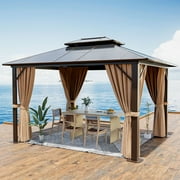 Sunmthink 10x12 ft. Hardtop Gazebo with Double Roof, Aluminum Frame with Mesh Screen, UV Protection