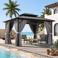 thumbnail image 1 of Sunmthink 10x12 ft. Hardtop Gazebo with Mosquite Netting, Double Metal Roof for Lawn and Garden, Brown, 1 of 9
